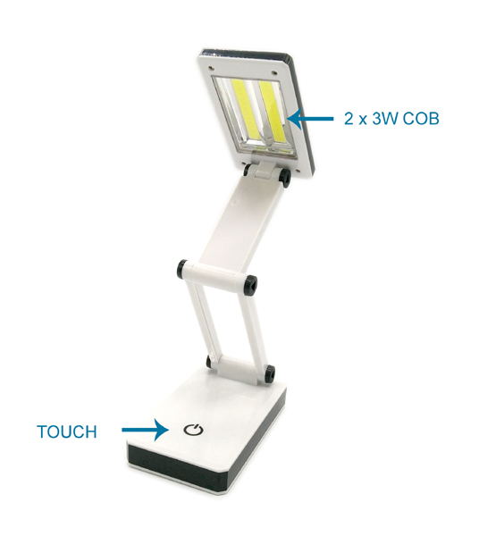 Klappbare COB LED TOUCH Tischlampe mit USB und Akku 31032