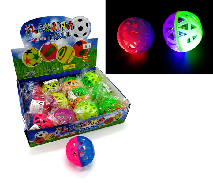 LED Soft Rasselball mit Glöckchen Ø75mm - zum Schließen ins Bild klicken