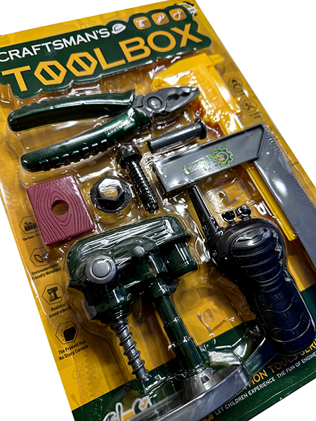 Spielzeug Werkzeugset auf Blistekarte 9-tlg - zum Schließen ins Bild klicken