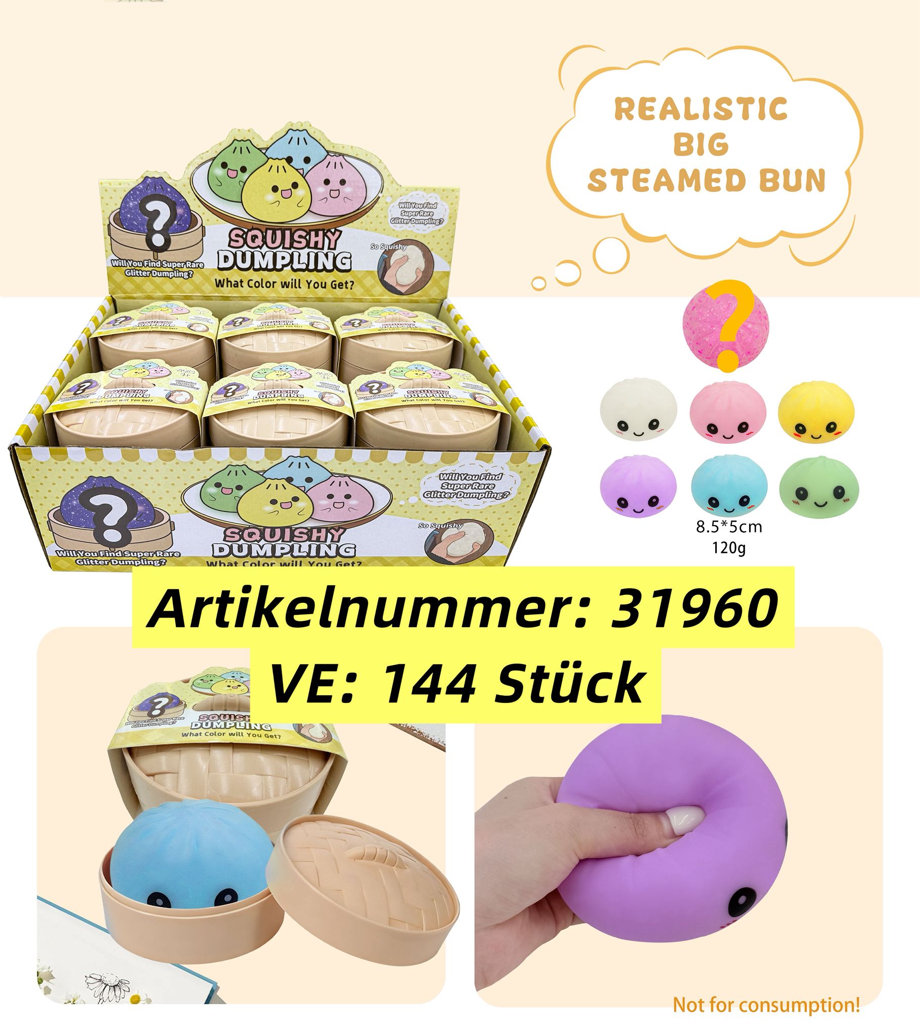 Soft Squishy Spielzeug Dumpling m.Überraschungsfarbe(Vorverkauf)