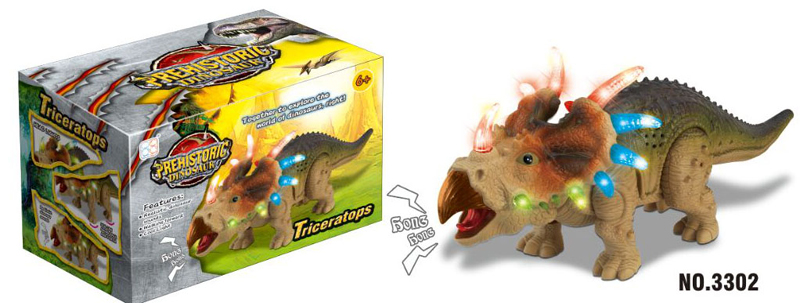 Dinosaurier mit Sound- und Gehfunktion Triceratops ca. 15cm hoch - zum Schließen ins Bild klicken