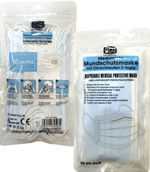 Medizinischer Mundschutz Mundmaske 3-lagig, 10er Pack