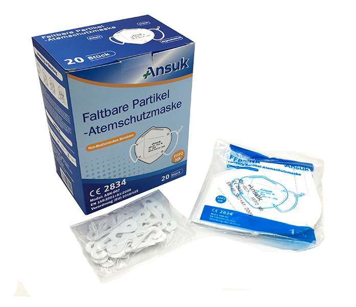 Atemschutzmaske FFP2 NR CE 2834 Einzeln verpackt, ANSUK