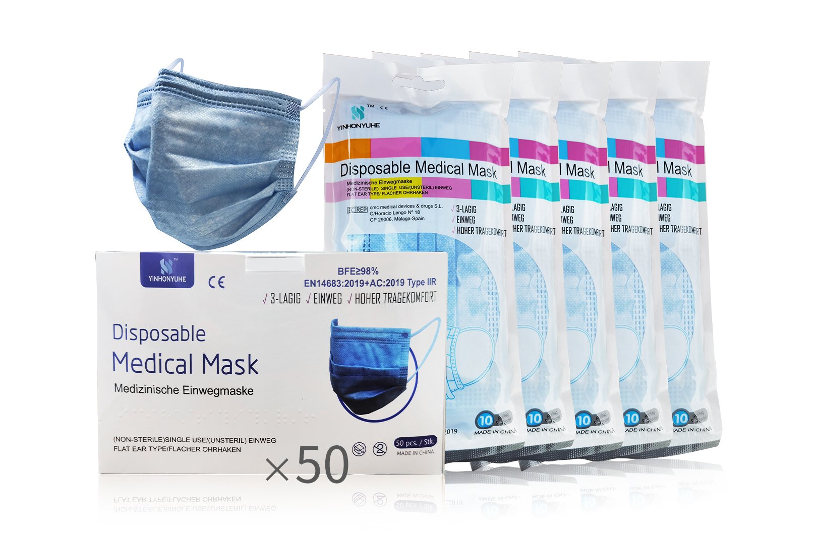OP Medizinische Masken, Mundschutz, 10er, Blau