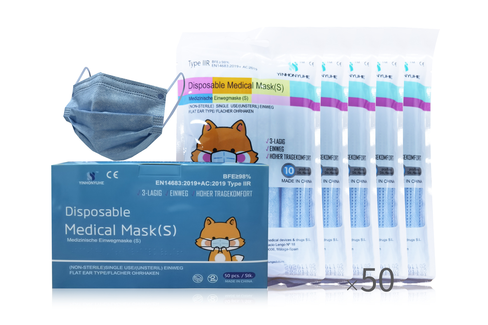 Kinder Medizinische Maske Typ II R, blau, 10er Pack