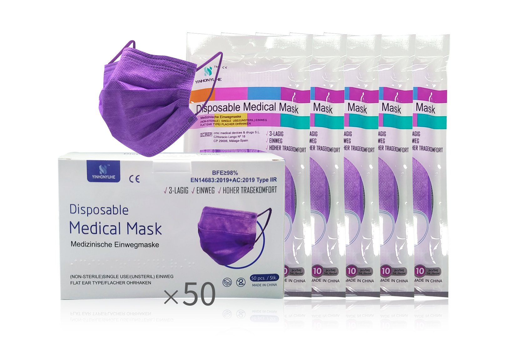 OP Medizinische Masken, Mundschutz, 10er, lila