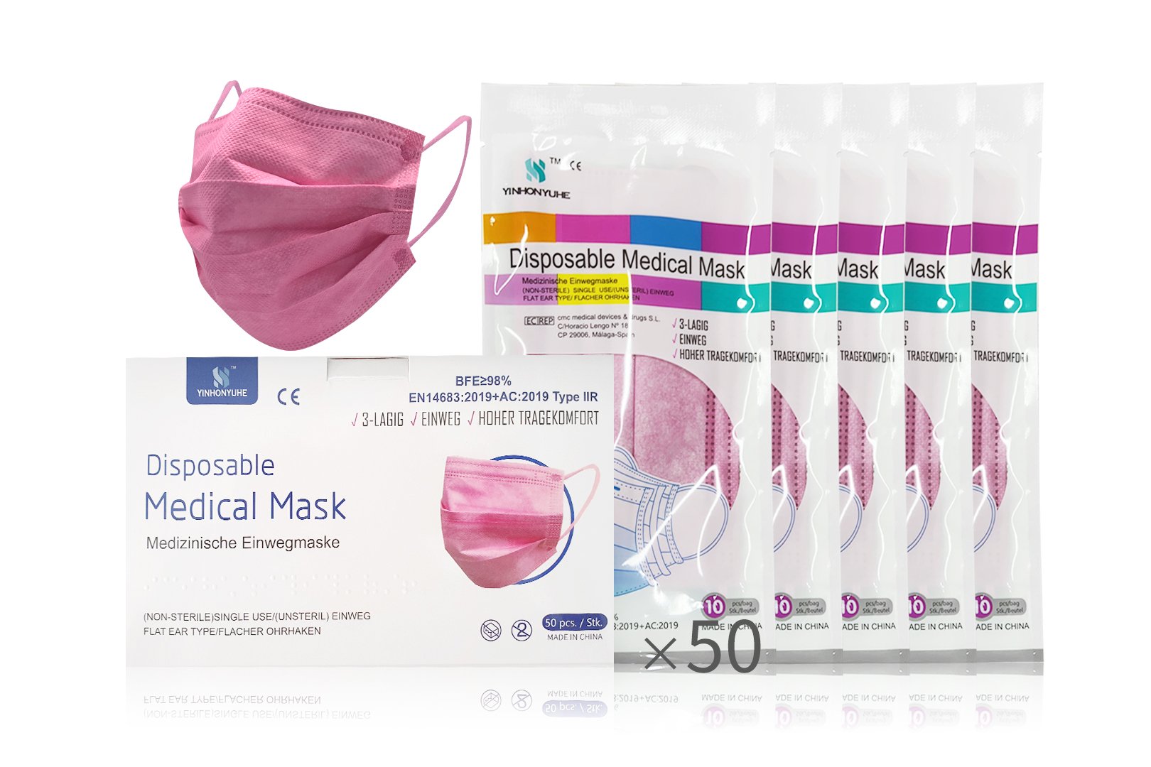 OP Medizinische Masken, Mundschutz, 10er, pink